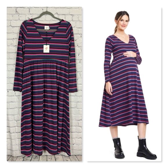 The Nines by HATCH Dresses & Skirts - NWT The Nines By Hatch Multi Stripe Long Sleeve Midi Maternity Dress Womens M
